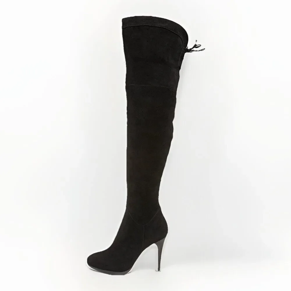 Sam Edelman Boots Women 9 Vesey Over The Knee Black Suede High Heel Zip Lace Up